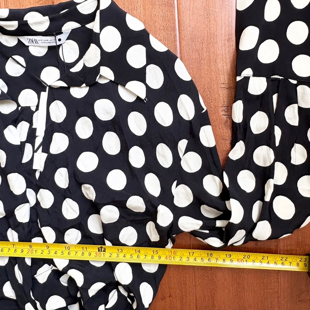 NEW Zara Polka Dot Wrap Long Sleeve Mini Dress Women M Black White Preppy - Picture 10 of 11